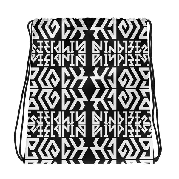 MELANIN BLACK Mirror Ambigram Pattern Drawstring Bag - Black - Pride Rocks